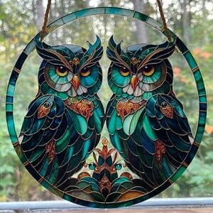 Suncatcher Green Owl Acrylic Window Home Cabin Decorative Decor 6” Gift Idea